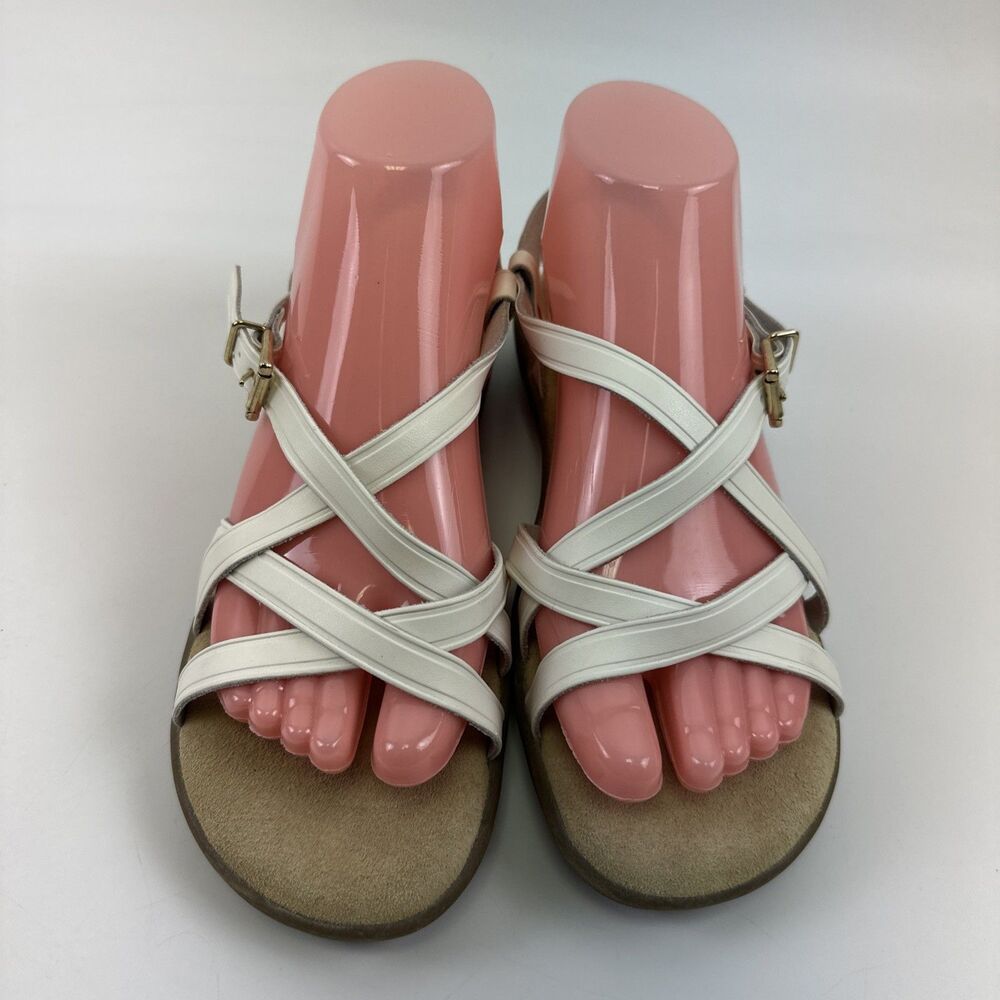 GH Bass Sunjuns Margie Sandal White Leather Strappy Flat Women 6.5 WW Extra Wide - Picture 3 of 12